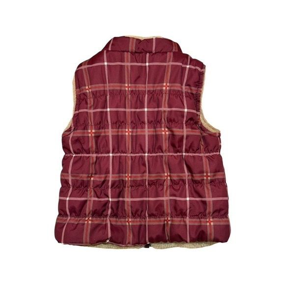 NWT Wonder Nation Reversible Maroon Tan Plaid Faux Fur Puffer Vest - Size 6-9M - Picture 4 of 10